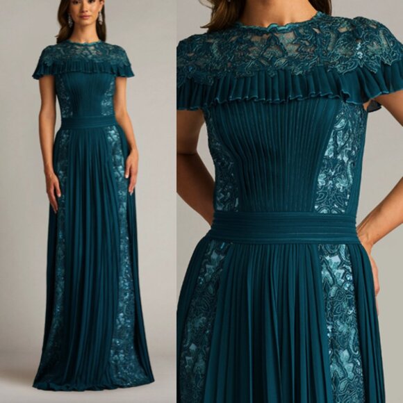 NWT Tadashi Shoji Althea Sequin Embroidered Gown Dress CHK25162L Tea leaf size 6 - Picture 1 of 4